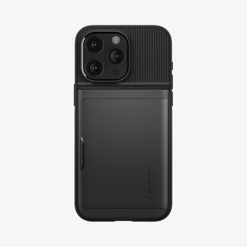 ACS06589 - iPhone 15 Pro Max Case Slim Armor CS in black showing the back with card in slot